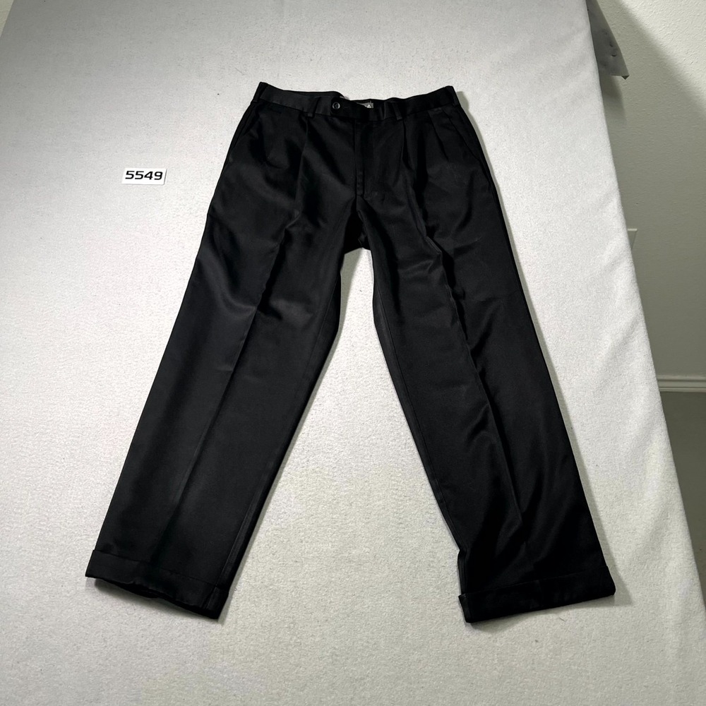 Perry Ellis America Dress Pants Mens 32x39 Black Straight Leg Cuffed Hem Formal